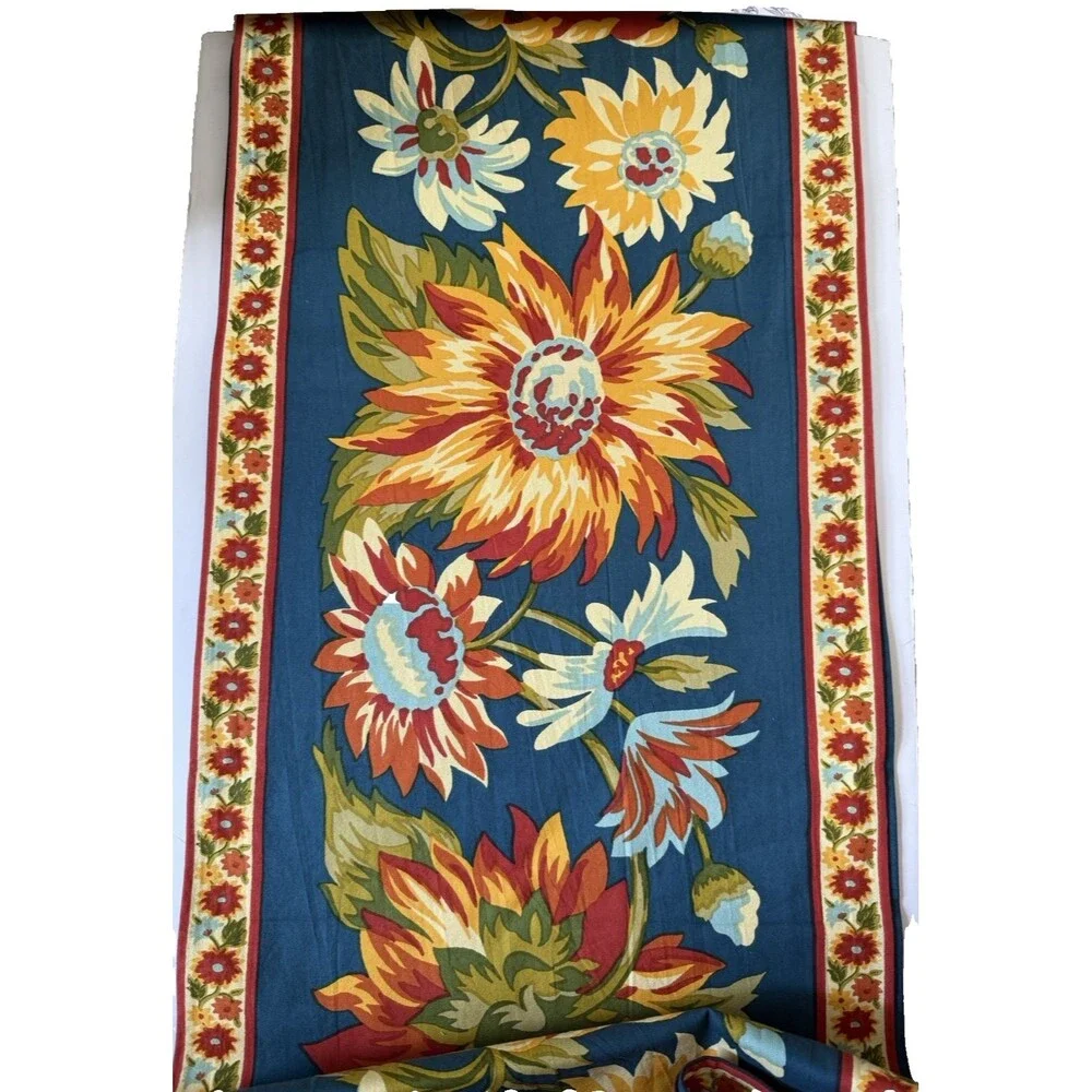 April Cornell Marguerite Table Runner Cotton Blue Orange 100% Cotton 18x108